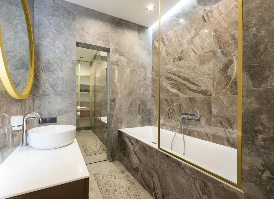 A modern remodeled bathroom completed by Coastal Plumbing