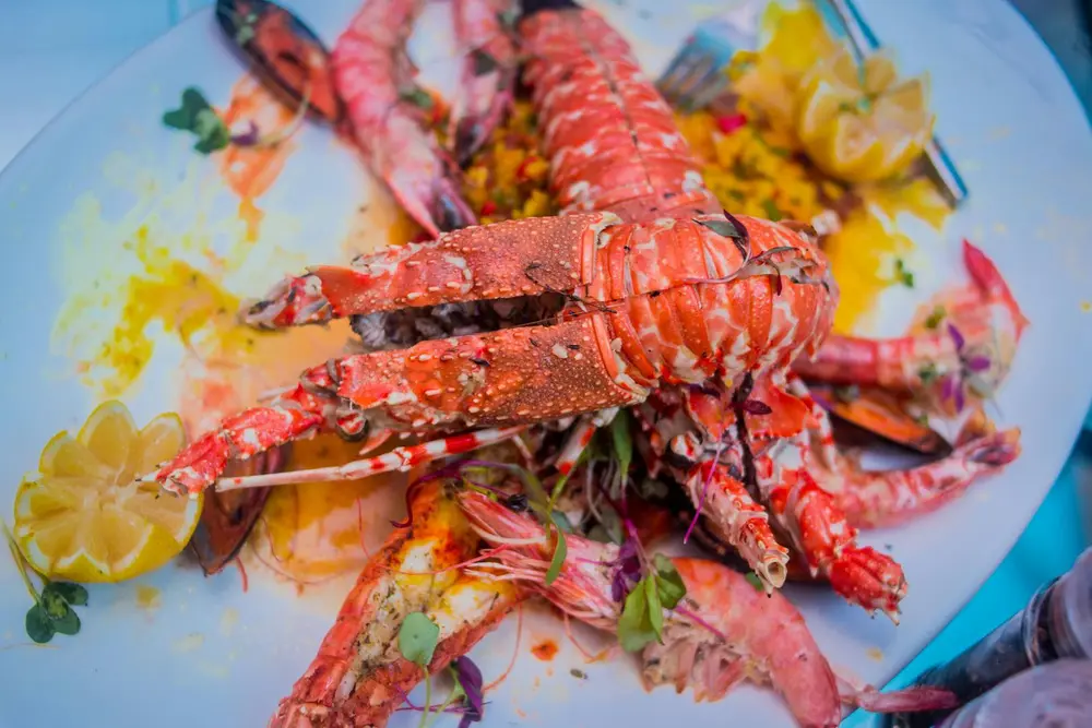 Whole Maine lobster platter with lemon at Harbor House